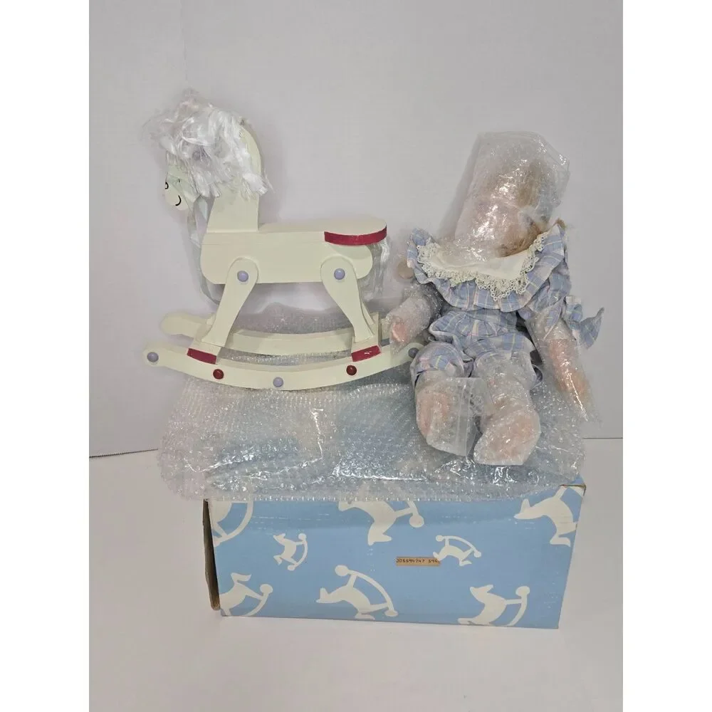Vintage ABC Distributing Amy on Her Rocking Horse Porcelain Doll Box Set